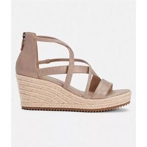 NEW Eileen Fisher Wanda Strappy Leather Wedge Gold Espadrille Sandal Size 8